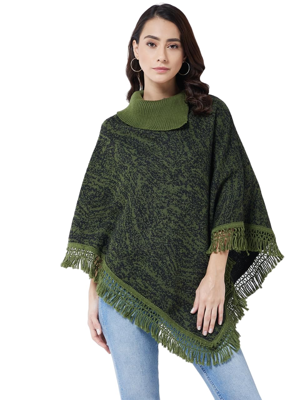 Wool Blend Striped Poncho for Women for Winter-image-49
