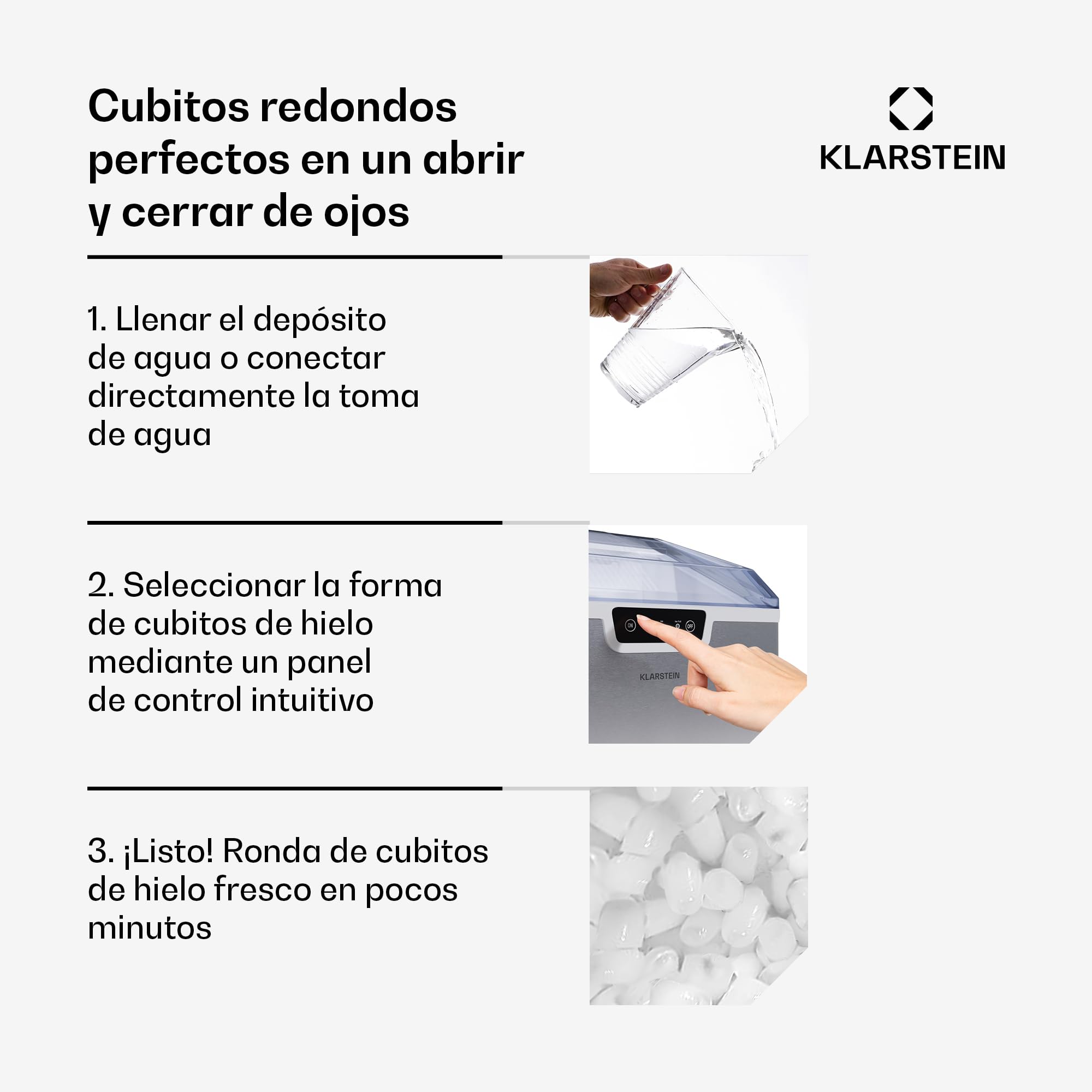 Klarstein Maquina de Hielo para Casa 3,3 L, Ice Maker Capacidad 18 kg, Maquina para Hacer Cubitos de Hielo Encimera Casa con Alarma Seguridad, Ice Maker Machine para Hielos Rápida para Cubito Hielo