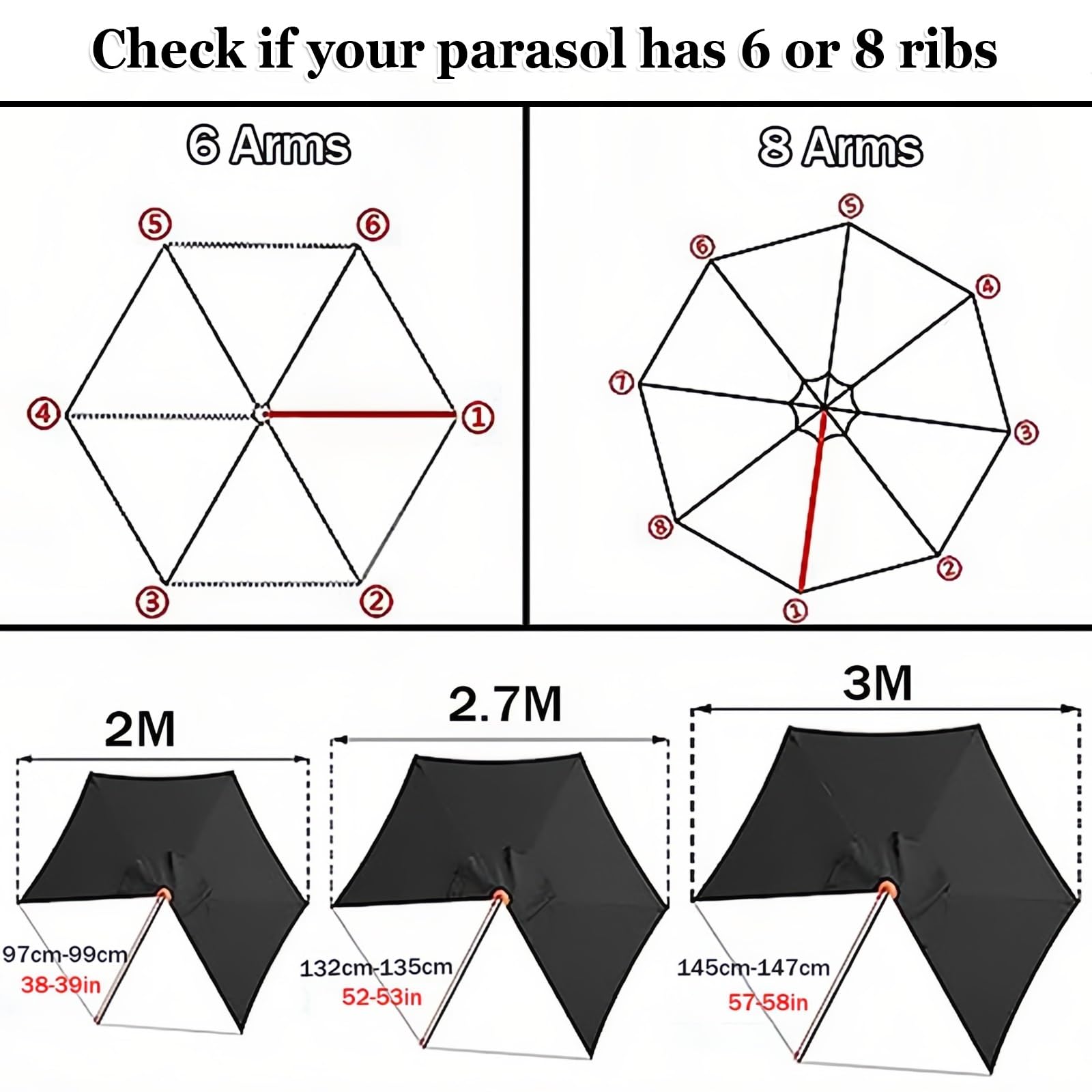 Toile De Rechange Pour Parasol à 6-8 Baleines - TRAHOO - Rond - Beige - 300 Cm De Diamètre