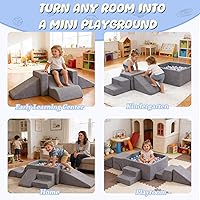 Vista 7 de STAOLENE Bloques de escalada de espuma suave con pozo de bolas, 6 juguetes grises de escalada para niños pequeños, juego de actividades de escalada