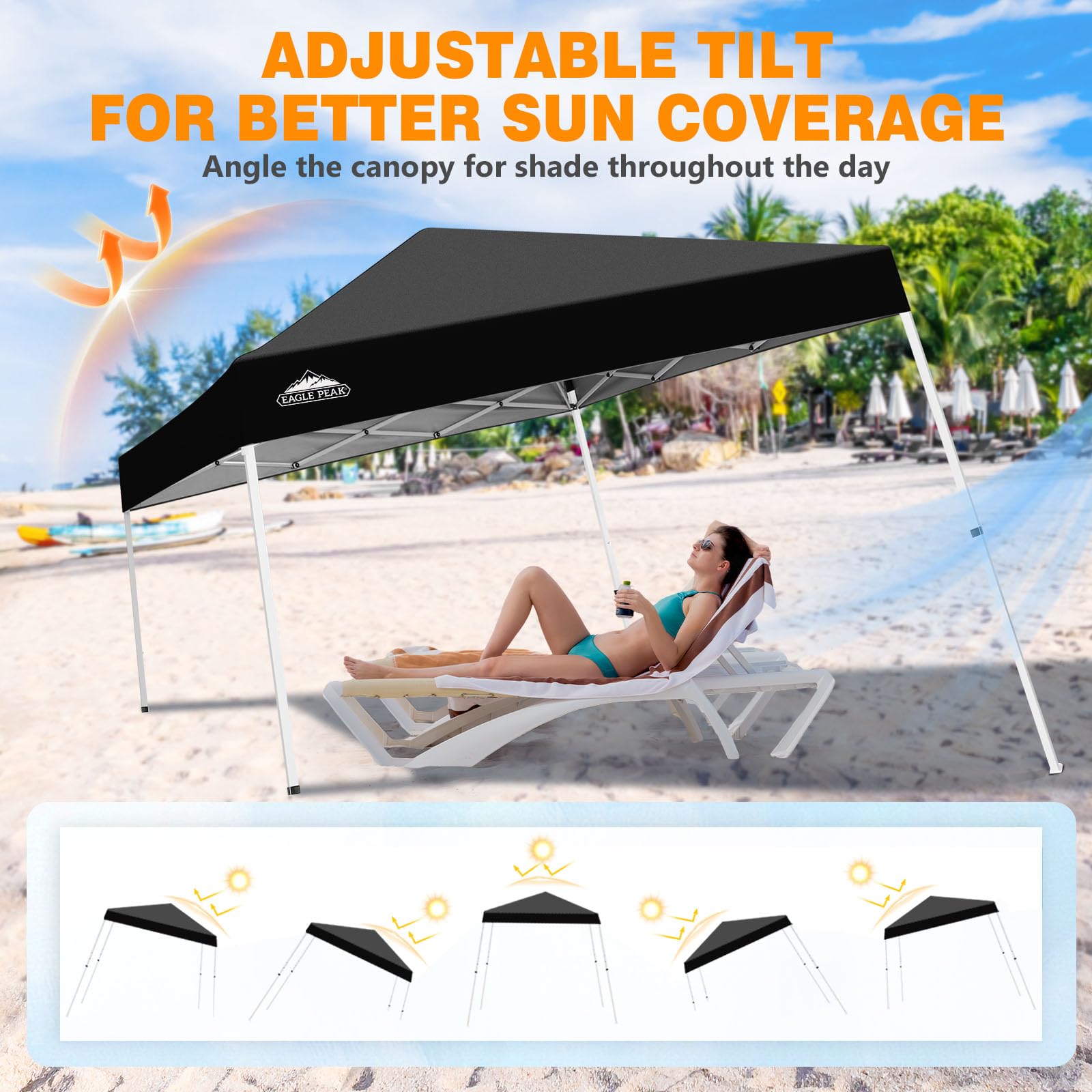 EAGLE PEAK Tienda de campaña desplegable con Patas inclinadas de 3 m x 3 m, toldo instantáneo para Exteriores, fácil instalación, Refugio Plegable, Color Negro