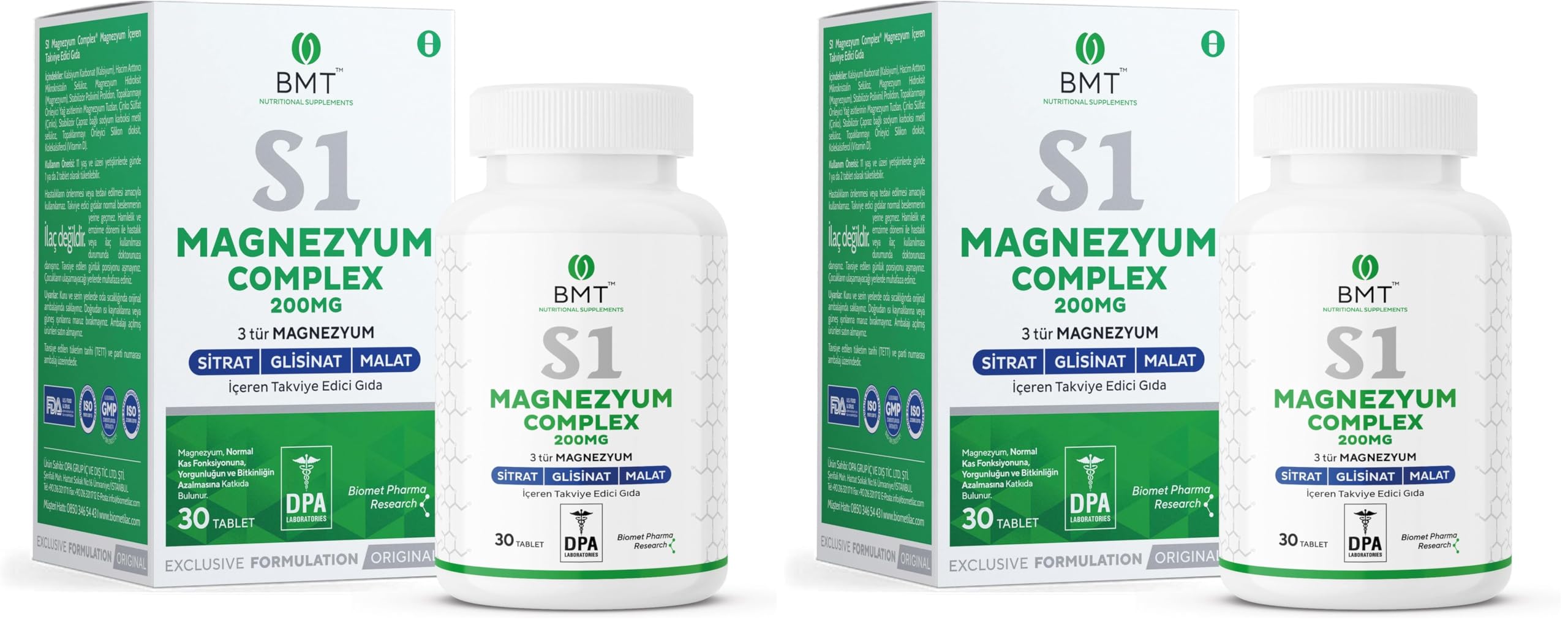 BMT S1 Magnezyum Complex - Sitrat Malat Glisinat 30 Tablet (2 paketi)