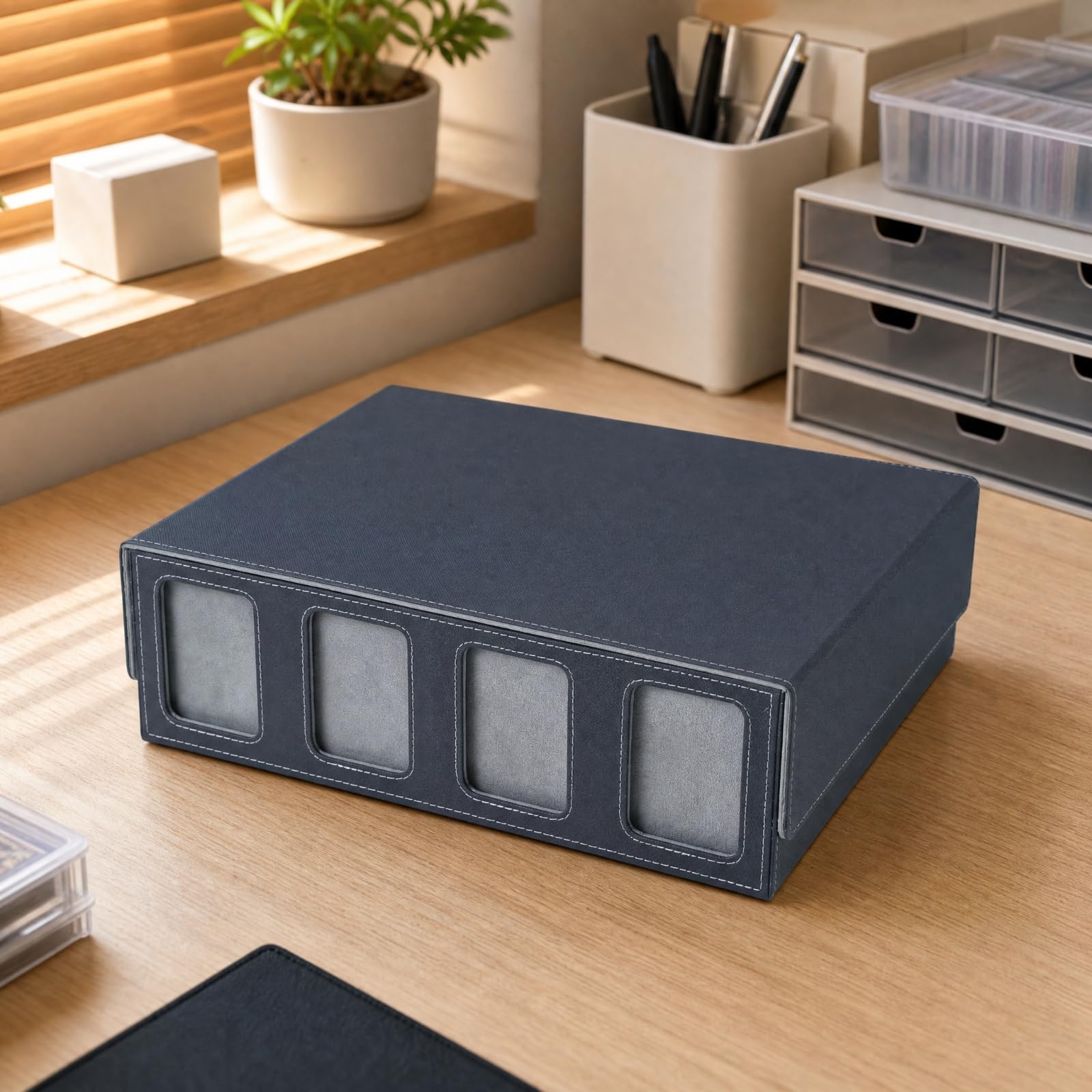 Organizador Tarjetas Ahorra Espacio Caja Cartas con Tapa Abatible y s Portátil, Negro+Rojo