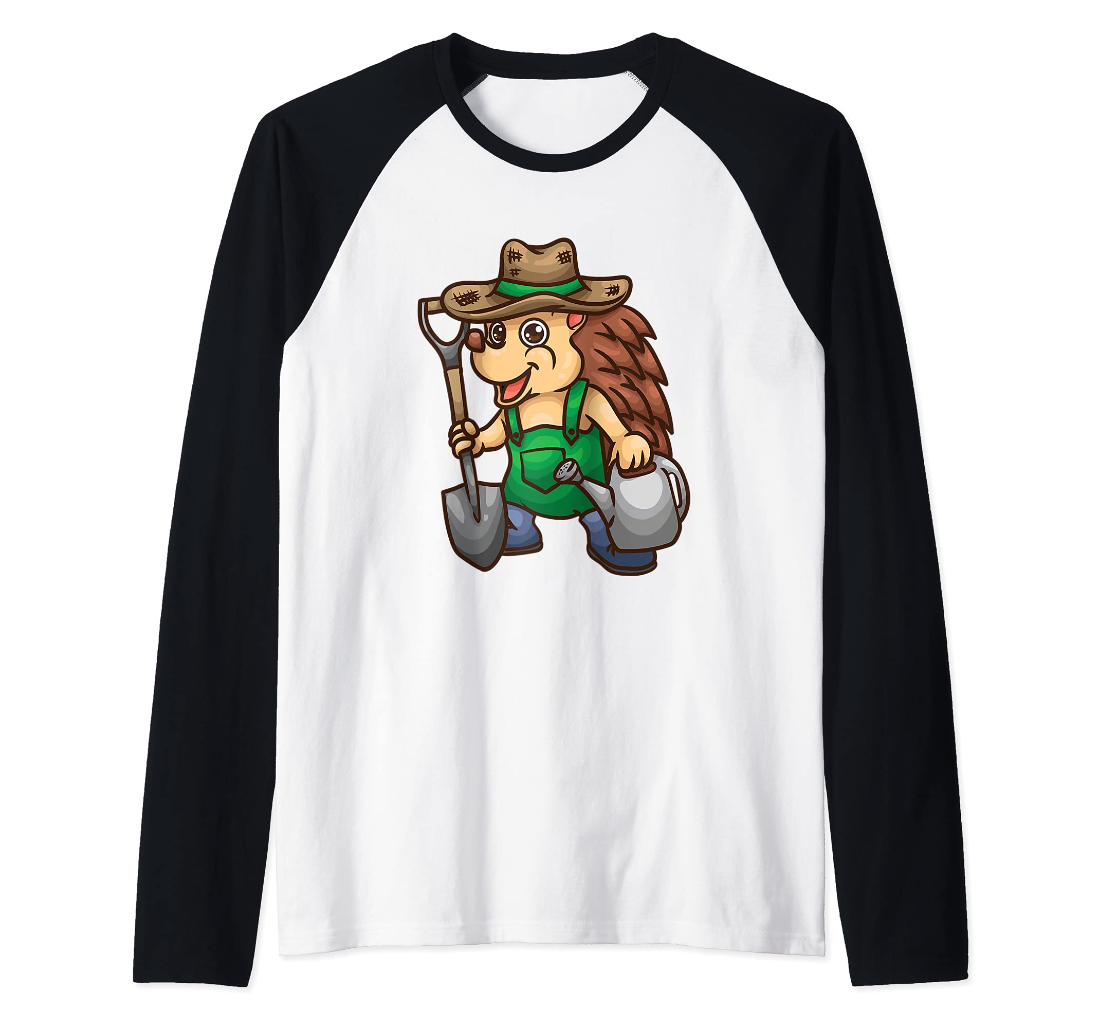 Cute Hedgehog Gardener - Florist Landscaper Funny Gardening Raglan Baseball Tee, Black