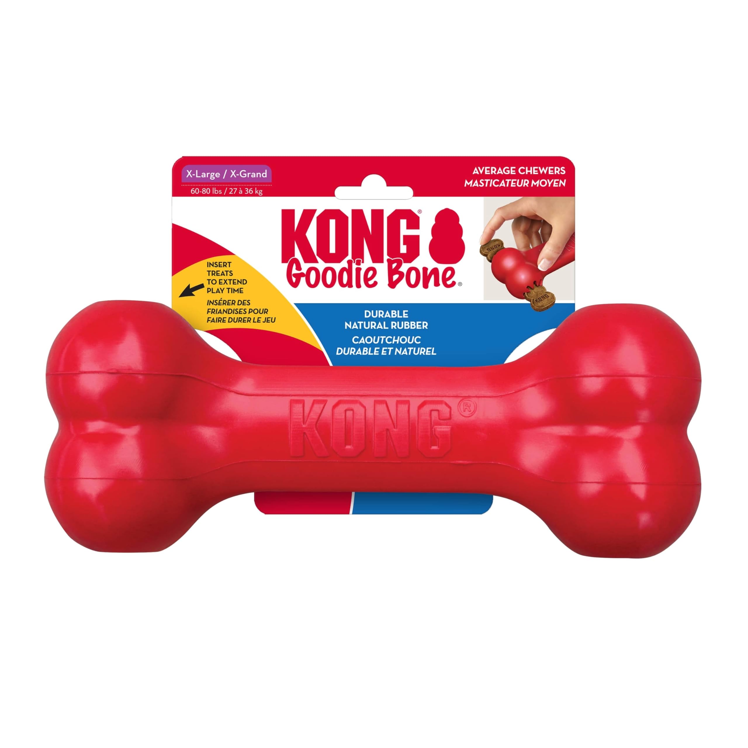 KONG Goodie Bone - Classic Durable Natural Rubber Dog Bone, Supports Mental Engagement - Treat Dispensing - Red - for Extra Large Dogs