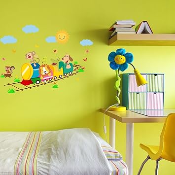 Asian Paints Wall Ons, Animals Decal, PVC Vinyl Decorative Wall Stickers for Kids Room, UV Printed, Eco-Solvent Ink, DIY Removable Peel and Stick, H 1 ft x W 2.4 ft, Multicolour, Home D?cor