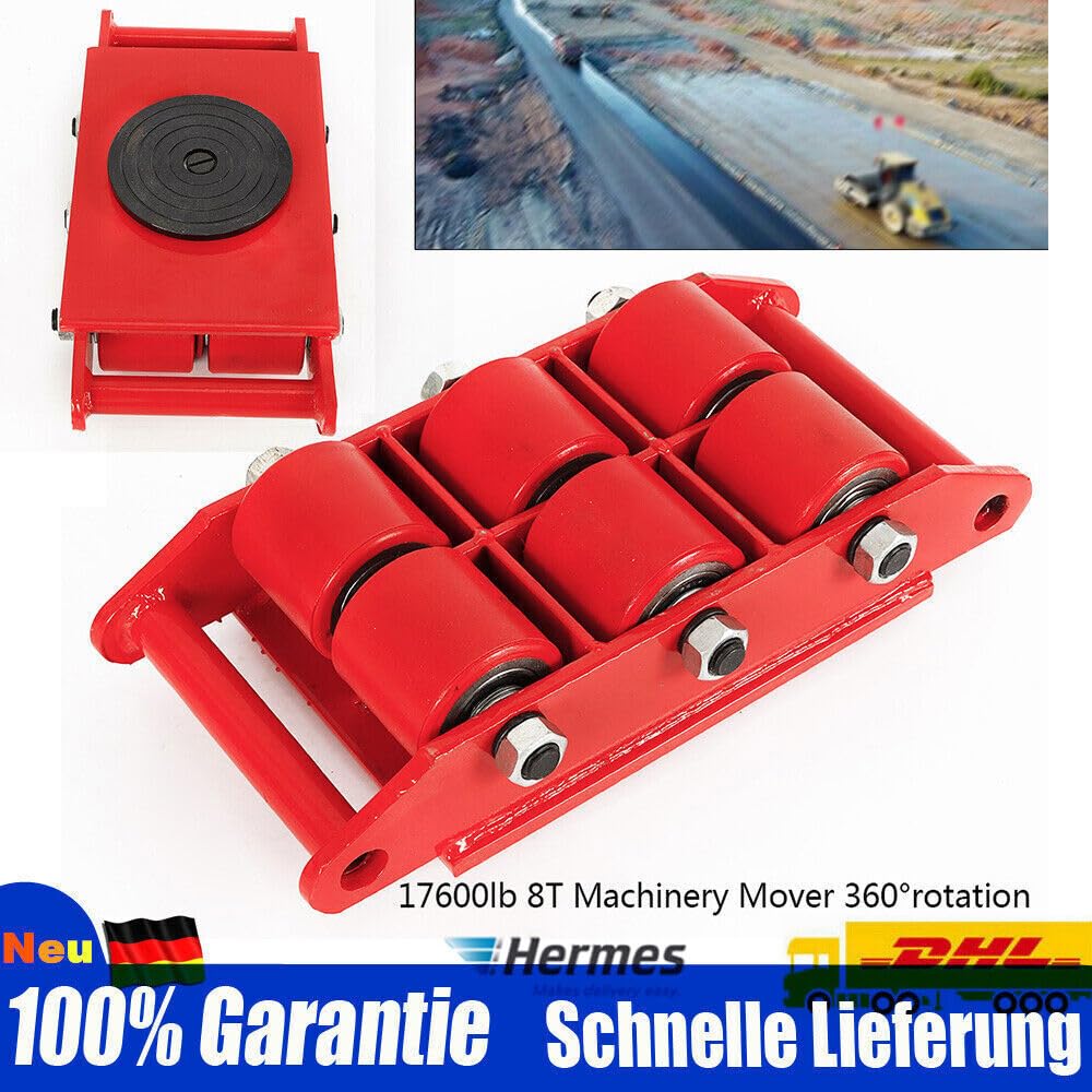Carrello di trasporto 8T in plastica, carrello di trasporto industriale, ruote per trasporto industriale, dolly, per ambienti industriali, grandi attrezzature, rotazione a 360°, rosso