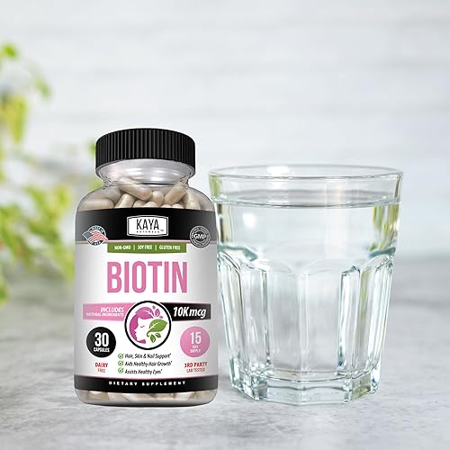 Miniatura 6 de Kaya Naturals Biotin 10,000mcg Vitaminas para el crecimiento del cabello, uñas fuertes, suplemento para la piel saludable para mujeres y hombres,