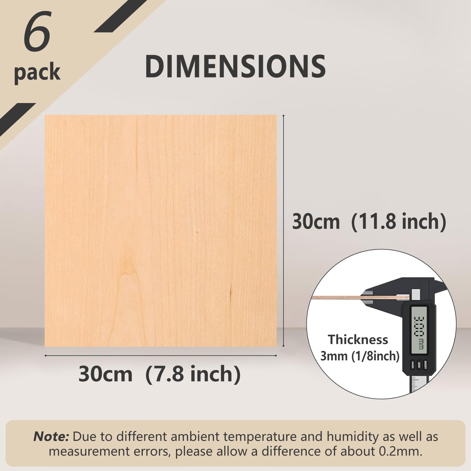 3mm Sperrholzplatte, 6 Stück Sperrholz 30x30cm Unbehandeltes Holz, Holzplatte für Laser Gravur, CNC Schneiden, Malerei, DIY Modell Heimdekoration (Kirschbaumholz)
