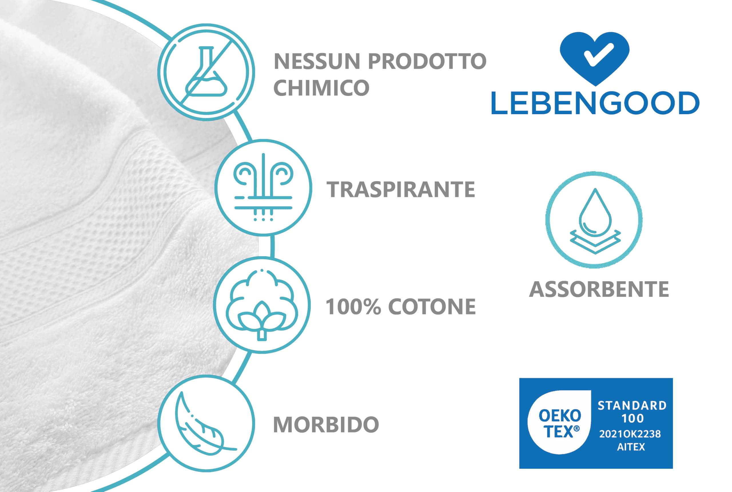 LEBENGOOD – Set Asciugamani Bagno 4 Pezzi – 2 Asciugamani Viso 50x90 cm + 2 Teli Doccia Grandi 70x140 cm – 100% Cotone Spugna OEKO-TEX® – Extra Morbidi Super Assorbenti – Ideali Casa Hotel Spa