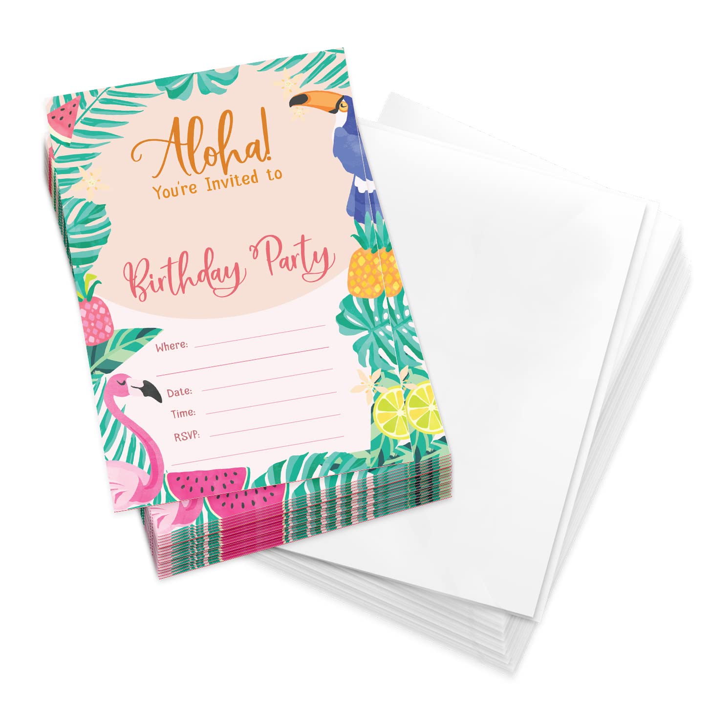 Desert Cactus Hawaiian Aloha HI Maui Tropical Happy Birthday Invitations Invite Cards (25 Count) With Envelopes Style 2 Boys Girls Kids Party (25ct)