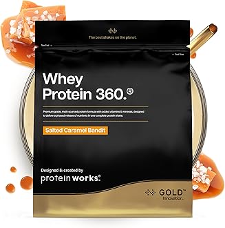 Protein Works | Whey Protein 360 - GOLD Innovation, Whey Protein Powder, Premium Tri-Protein Blend, Digestive Enzymes, 12 Vitamins & Minerals, Salted Caramel Bandit, 40 Servings, 1.2kg