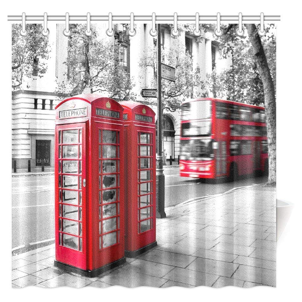 Big buy store Shower Curtain London, Red Phone Booth and Red Bus in Motion ，Waterproof Fabric Bathroom Decor Set with Hooks(72" x 78" Extra Long)