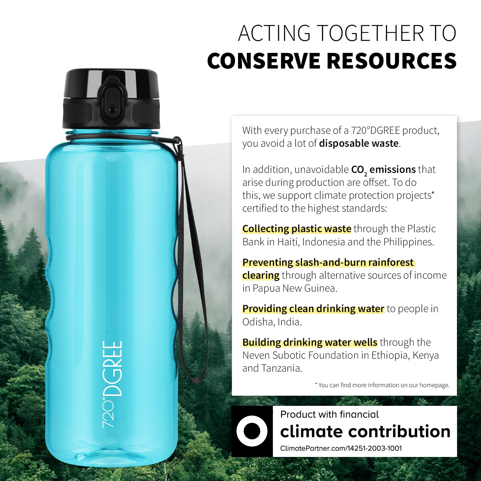 720°DGREE Water Bottle 1.5l “uberBottle“ crystalClear +Sieve, BPA-Free, Leakproof, Reusable Drinking Bottle - Image 5