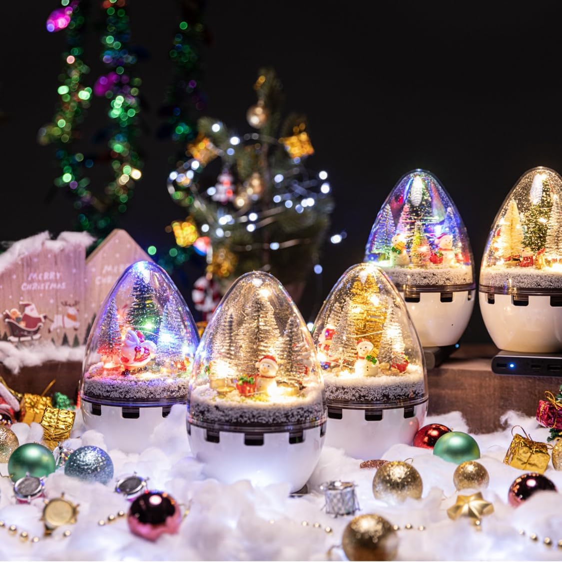 Music Box, Christmas, Santa, Snowman, Orgel, Cozy Mood Lamp, Winter Season, Wireless Power, Trees, X-Mas, Baby Product, Permanent Working, Wireless Charger Included (RGBW)