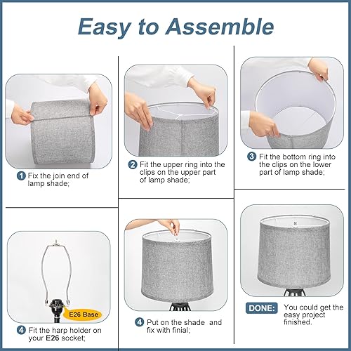 Miniatura 17 de Juego de 2 pantallas de lámpara azules para lámparas de mesa, lámparas de pie, 11.6 pulgadas superior x 12.6 pulgadas inferior x 9.8 pulgadas