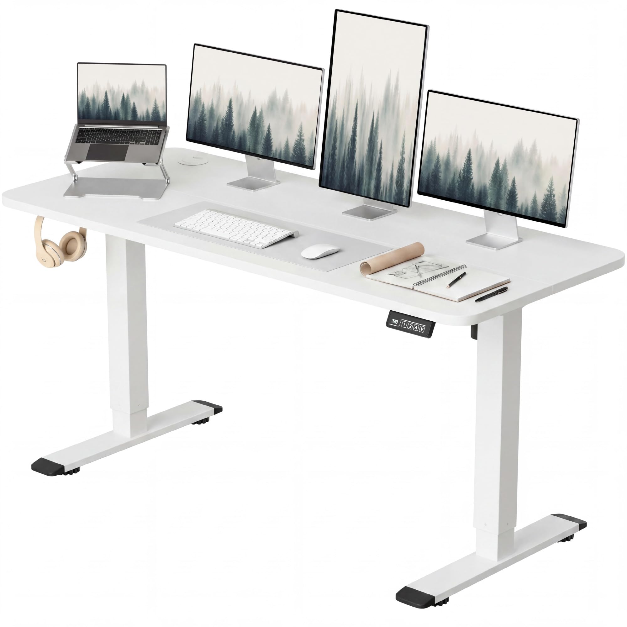 Furmax 55 Inches Electric Height Adjustable Standing Desk Home Office Desk | Large Sit Stand Up Computer Desk Memory Preset with T-Shaped Metal Bracket, White
