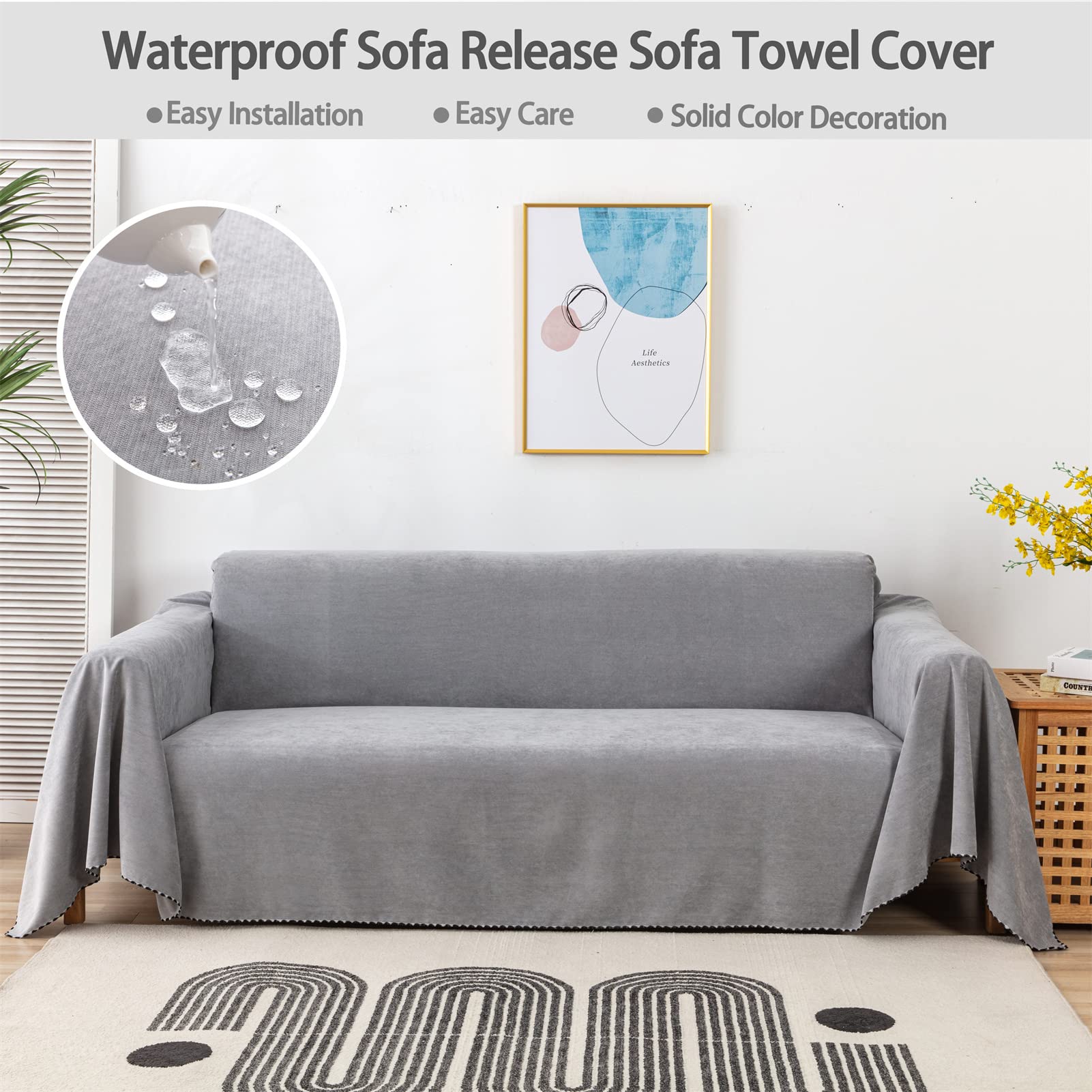 Housse De Canapé 4/3/2/1 Places Serviette De Canapé Imperméables Couvre Canape Anti-poussière Lavable Housse De Protection pour Enfants Chien Animaux (Gris,180 * 230cm)