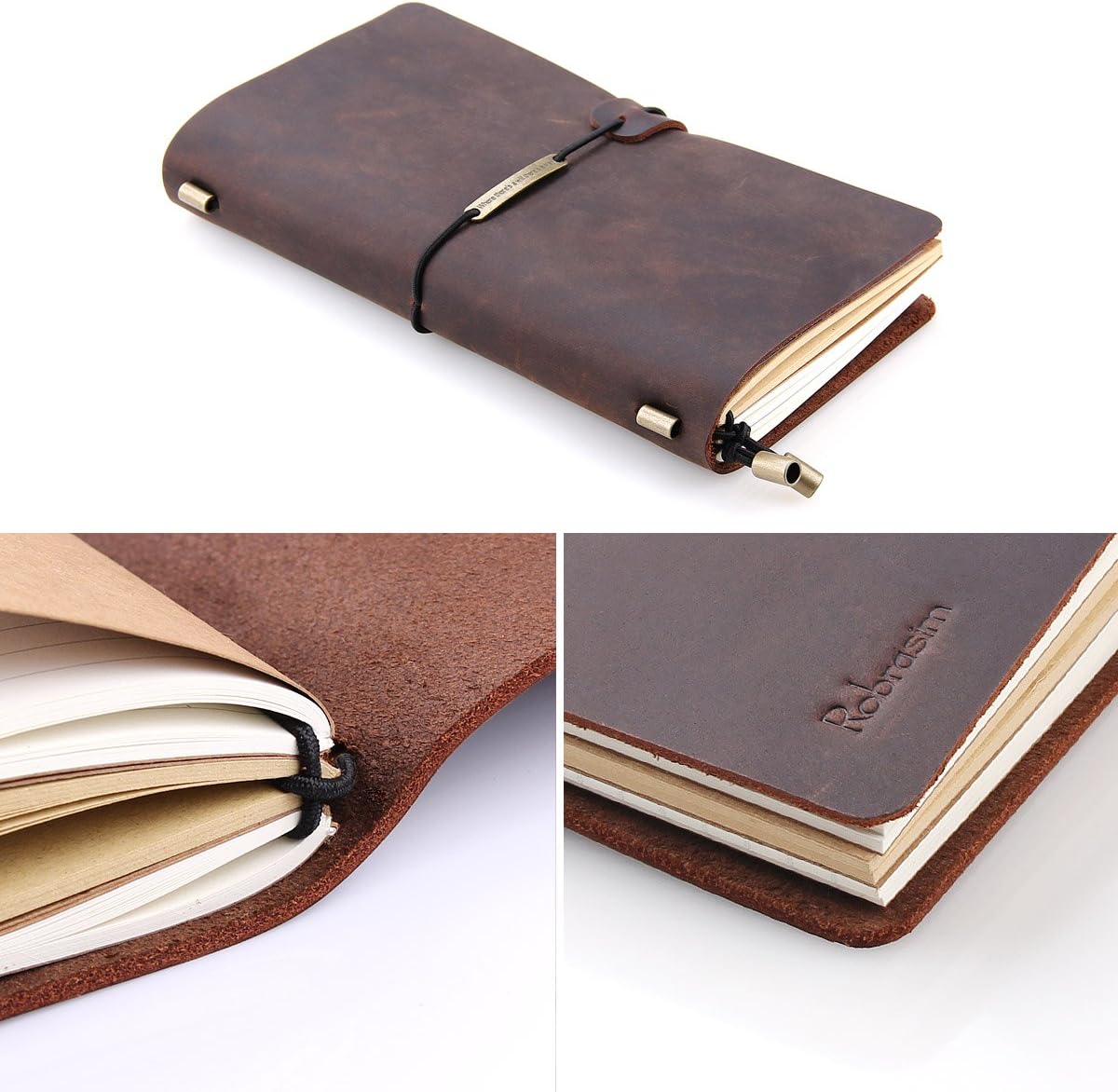 Robrasim Leather Writing Journal Notebook Refillable, Handmade Travelers Notebook for Men & Women, Perfect for Writing, Gifts, Travelers, Standard Size 8.5" x 4.5" Inches - Coffee