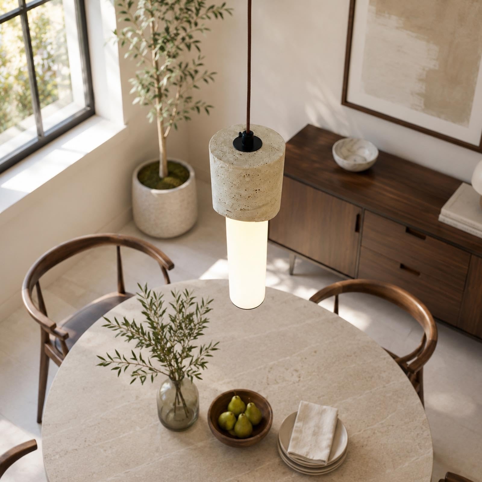 Lampade a sospensione in travertino giallo stile giapponese