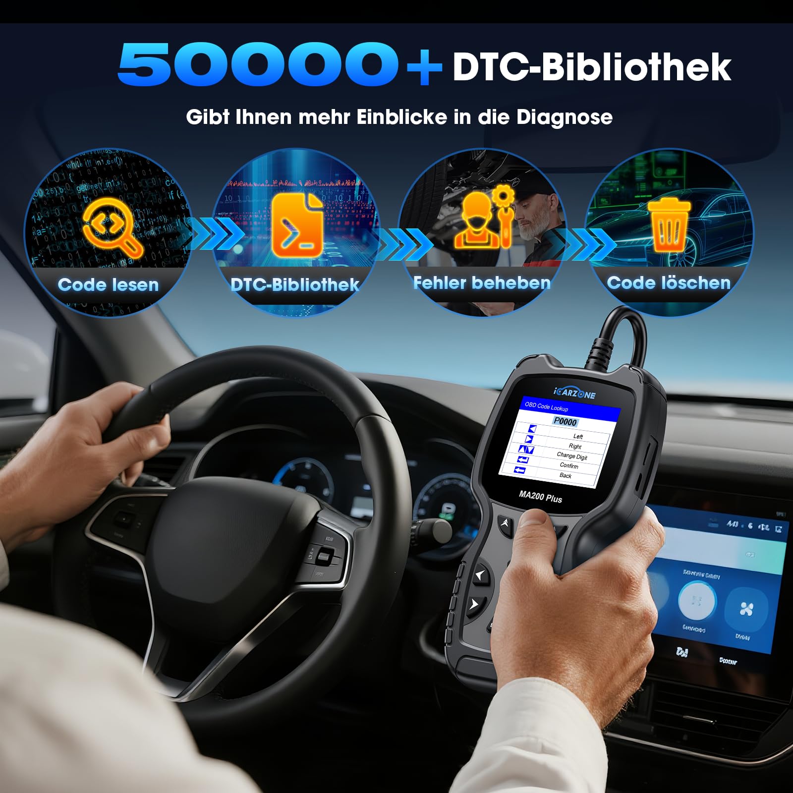 MA200 Plus OBD2 Diagnosegerät für Alle Fahrzeuge, Auslesegerät Auto mit Alle Systemdiagnosen, 6 Resets KFZ Diagnosegerät, Öl/EPB/SAS/TPMS/DPF/BMS, Vollständigen OBDII, Lebenslange Updates