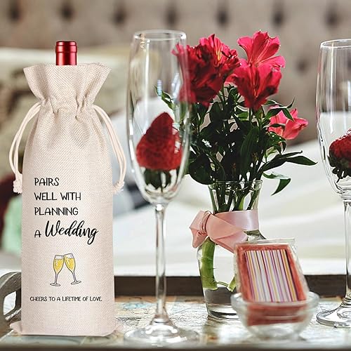 Miniatura 5 de LANBAIHE Regalos de boda Bolsa de vino, parejas de boda, regalo de vino de novia y novio, bolsa de regalo de vino de lino, bolsa de vino reutilizable