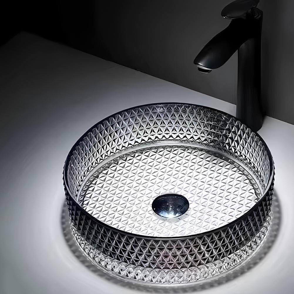 CSXSXAUO Crystal Glass Vessel Sink, Diamond Shaped Above Counter Basin for Modern Bathroom Vanity