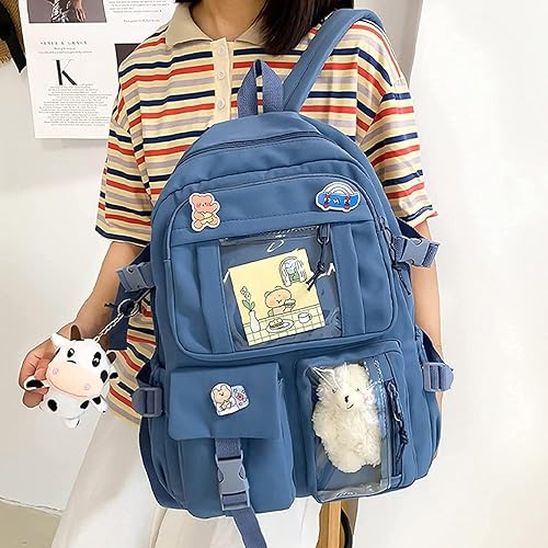 Miniatura 4 de ChenLee Mochila Kawaii estética para estudiantes con pin y colgantes, accesorios para adolescentes y niñas, Azul, Mochilas de mochila