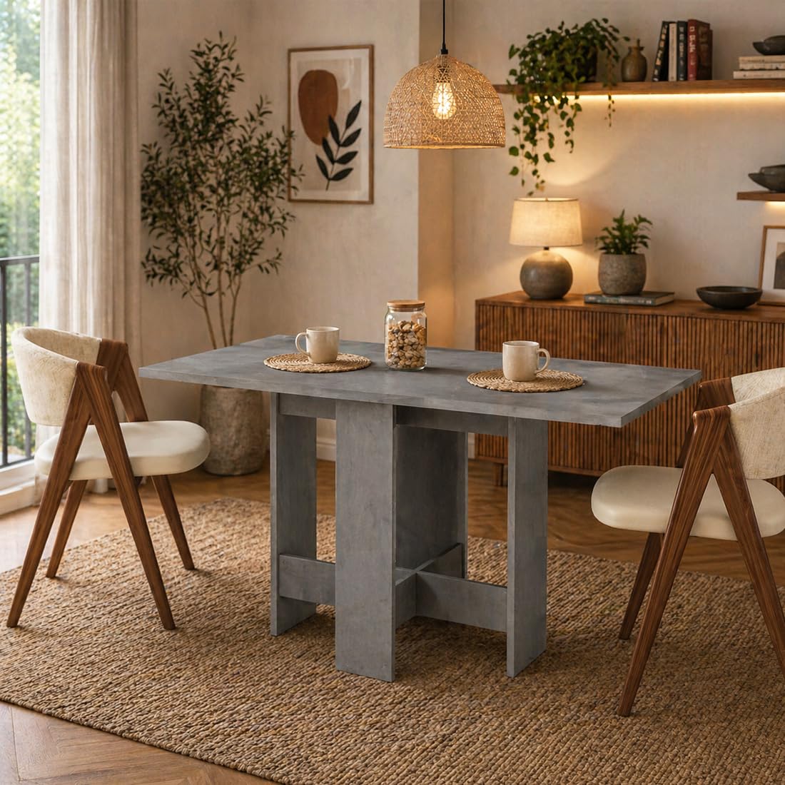 Shally Dogan Tavolo da Pranzo Estensibile, Consolle Allungabile Multiuso e Salvaspazio con Struttura Resistente in Legno, Apertura Semplice e Intuitiva, Ideale per Soggiorno, Cucina (Grigio)