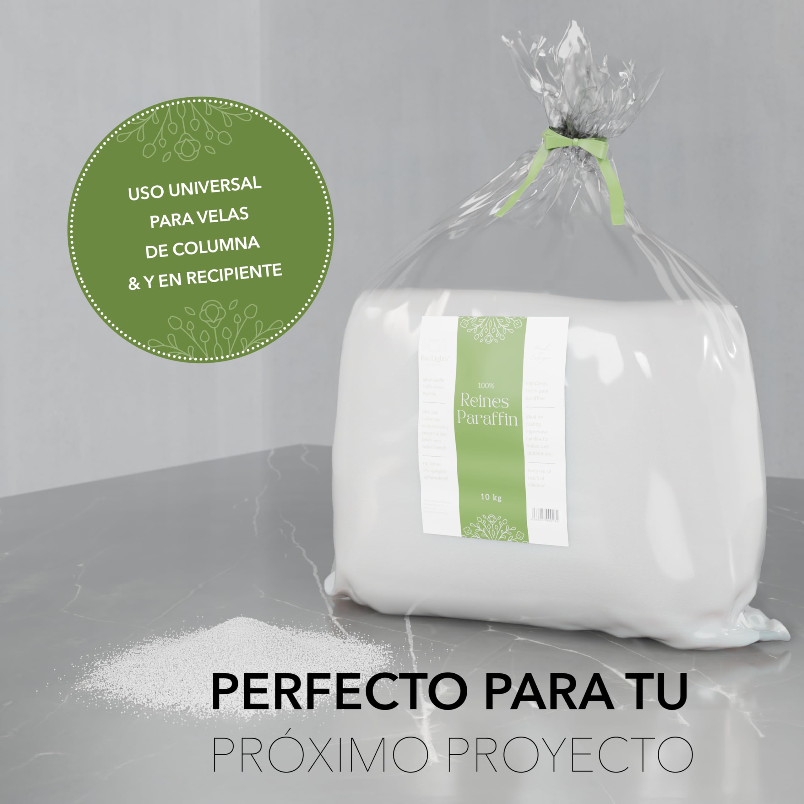 BwLights - Parafina en varios tamaños en blanco | Bolitas de cera para derretir y hacer tus propias velas | 100% parafina