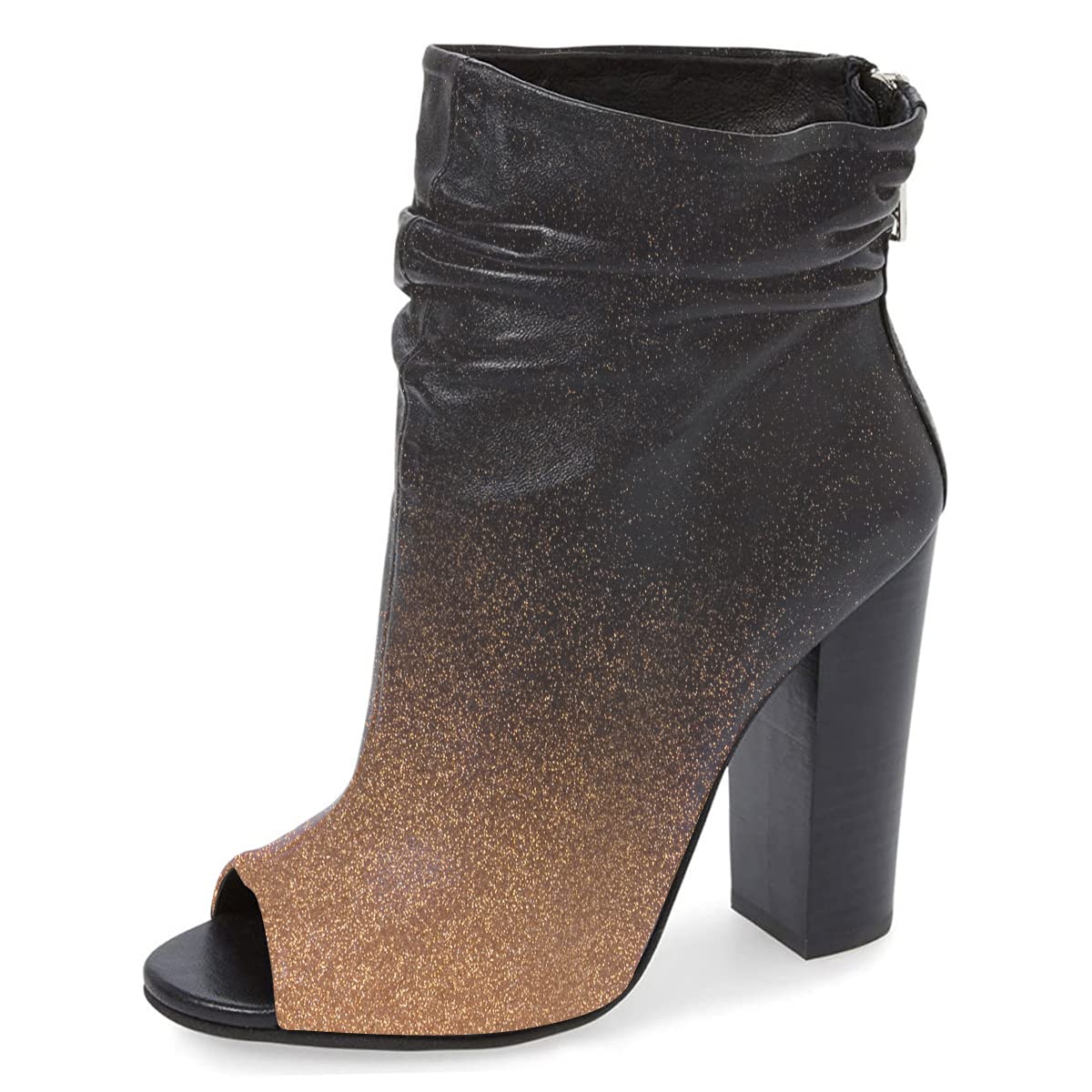 FSJ Women Stylish Peep Toe Slouch Ankle Boots Chunky Stacked Heels Party Prom Nightclub Evening Dress Shoes Size 4-15 US