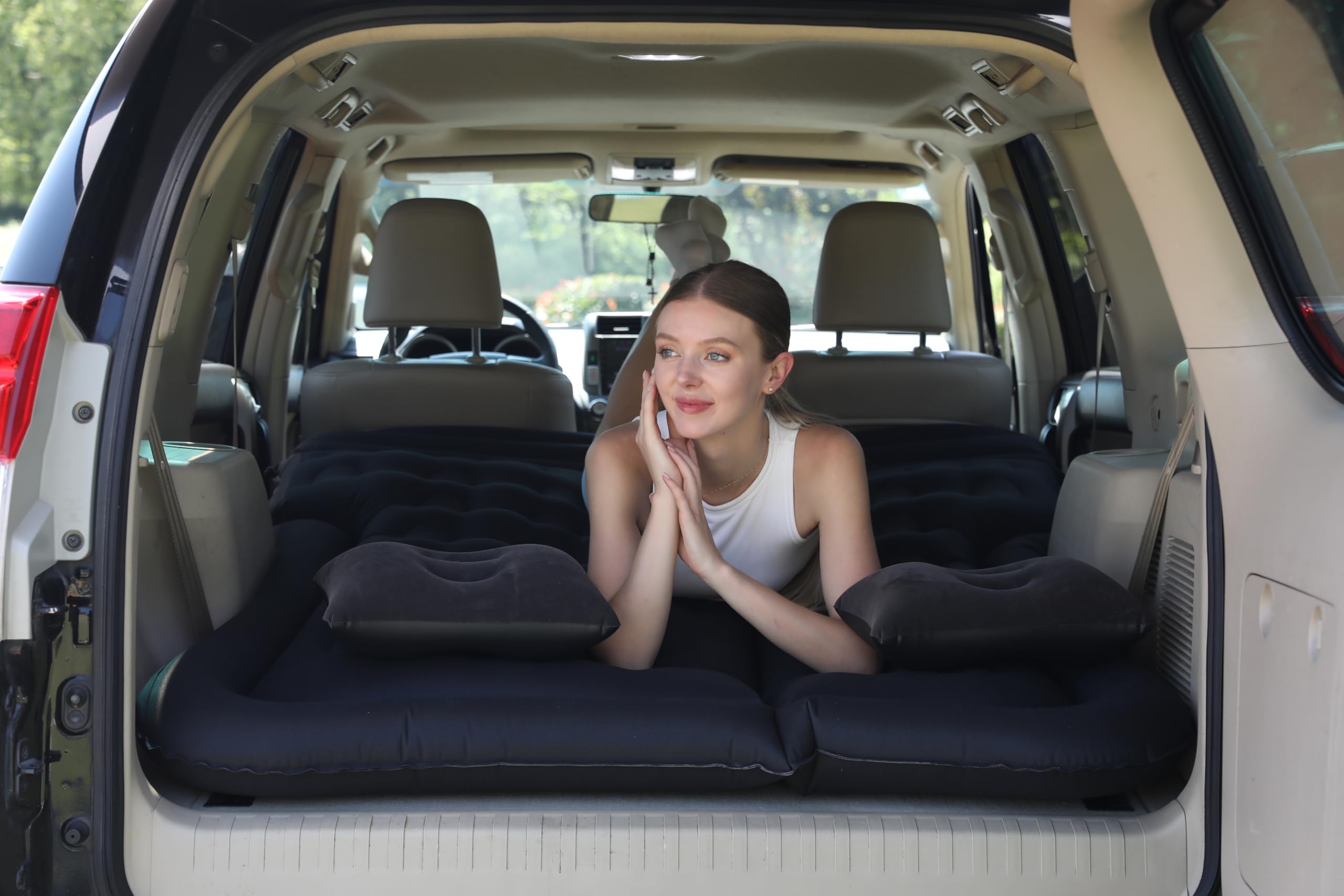 Adirigo Materasso SUV portatile ultra comodo materasso floccato auto con due cuscini, colonna d'aria migliorata e spessa, adatto per attività indoor e all'aperto, viaggi, campeggio