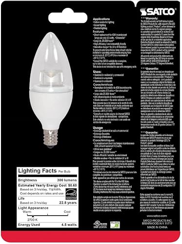 Miniatura 3 de SATCO S8951 - Bombilla LED B11 de 4,5 W, 120 voltios, 2700 K, base de candelabro E12 (6 bombillas LED)