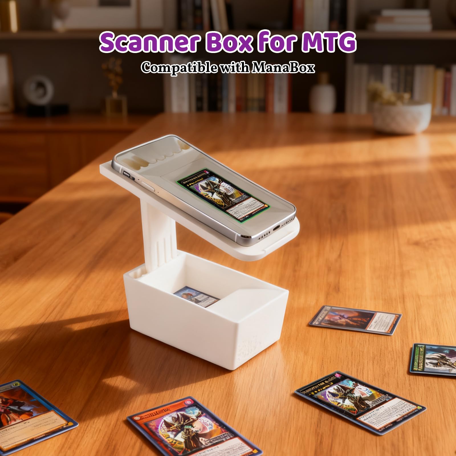 ScanBox para MTG, TCG Deckbox con soporte de teléfono ajustable compatible con ManaBox, adecuado para la colección de tarjetas