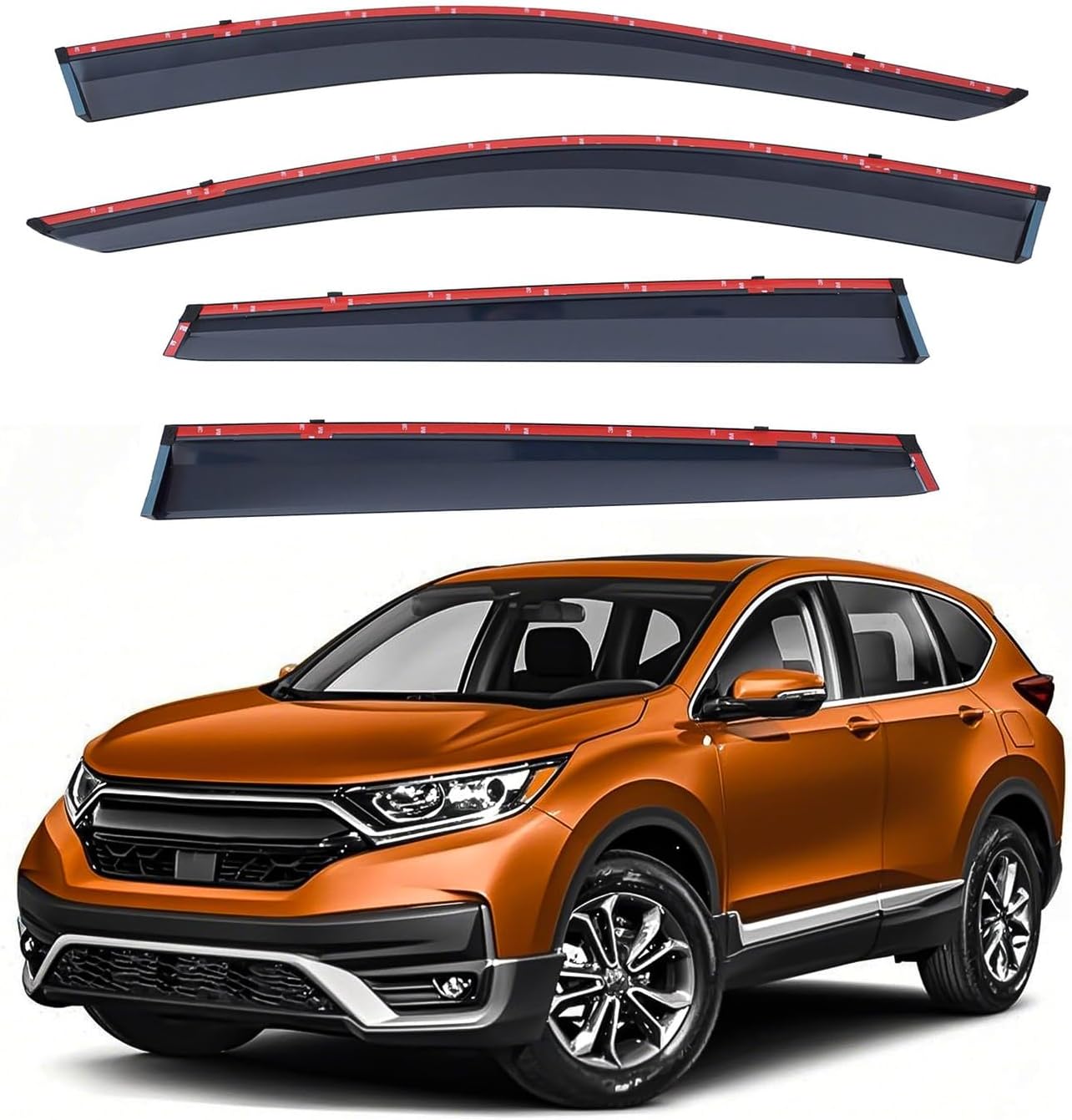 Deal 4-Piece Set Outside Mount Tape On/Clip On Type Smoke Tinted Sun/Rain Guard Vent Window Visors with Chrome Trim Compatible with 2017-2022 CR-V All Models
