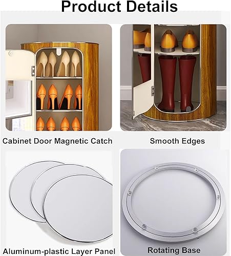 Miniatura 5 de Zapatero giratorio vertical, organizador de armario de torre de zapatos Giratorio 360 esquina de entrada, estante redondo para zapatos, organizador