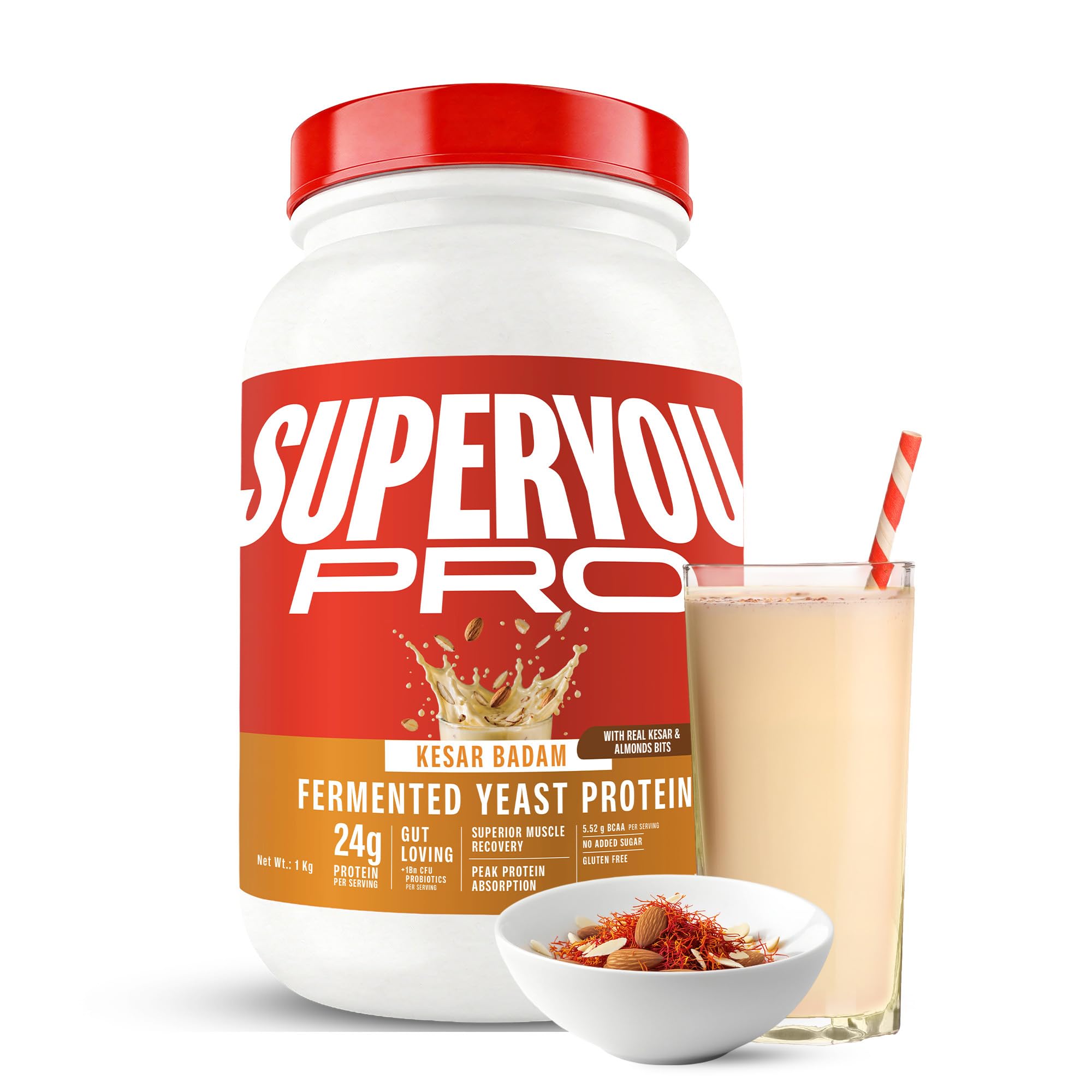 Superyou Pro Fermented Yeast Protein Isolate 1kg | 24g Protein| Kesar badam | Higher Absorption than Plant Protein | Superior Muscle Recovery | Gut Friendly | Vegan Protein | PDCAAS of 1-image-35