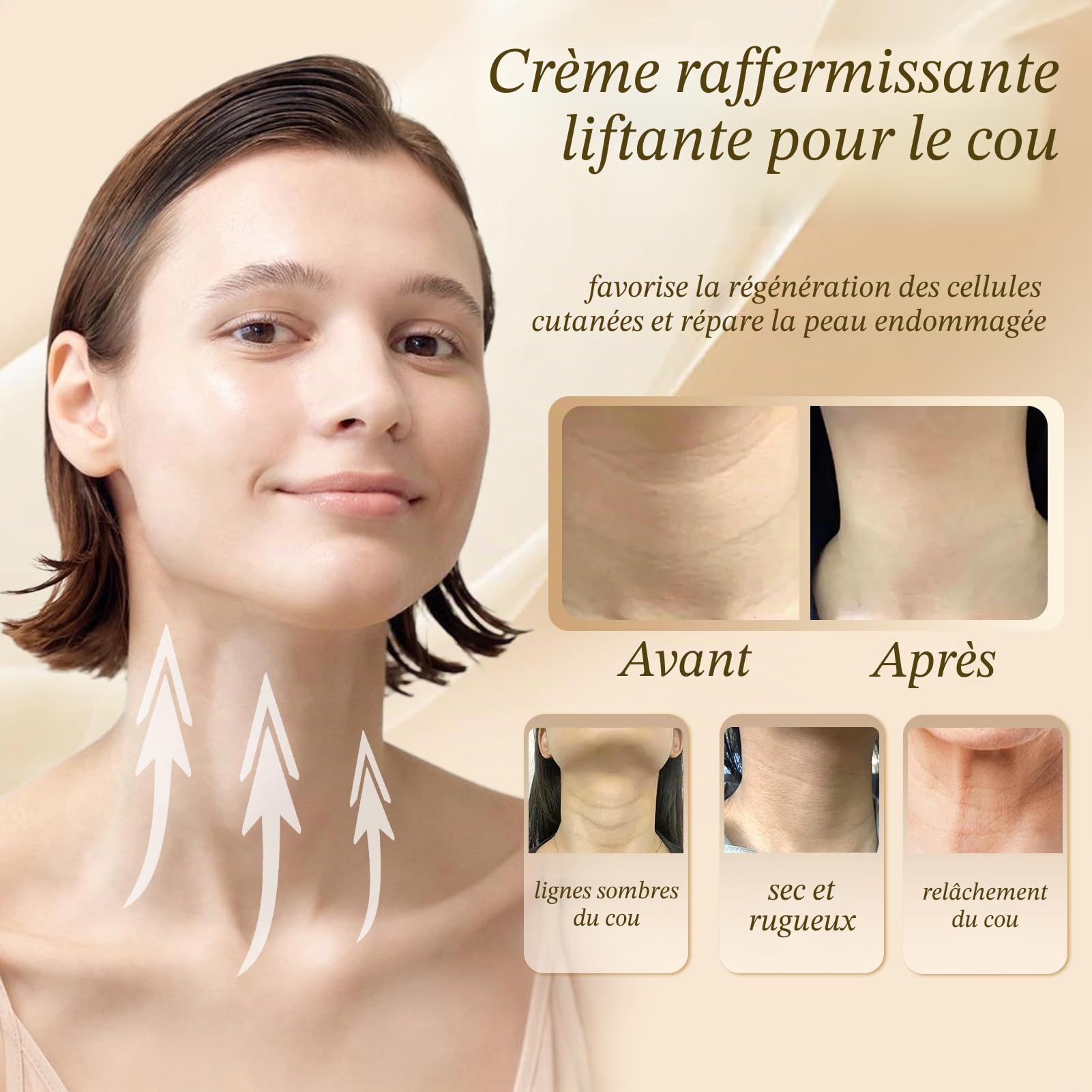 AH-8 Crème Raffermissante pour le cou, 120g, Pour Les Peaux Ridées | Ah8 Firming Neck Cream Avec Rouleau Massage À Double, Hydratant, Réduire Les Rides, Les Ridules et le Double Menton