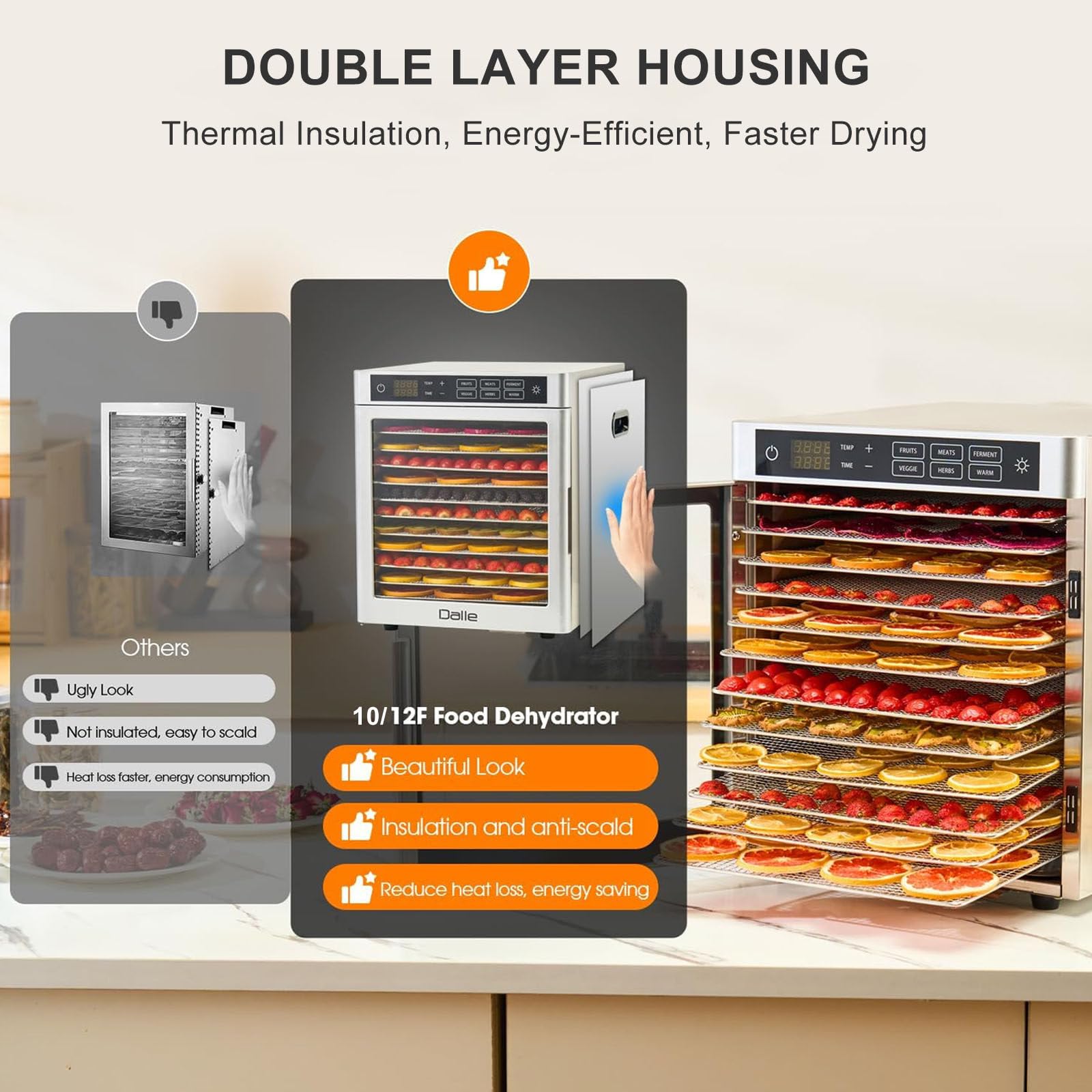 Essiccatore per alimenti digitale LED elettrico da 800 W, essiccatore per carne di manzo e carne secca, temperatura 185ºF, timer 24 ore, riscaldamento a circolazione a 360 °, essiccazione per frutta