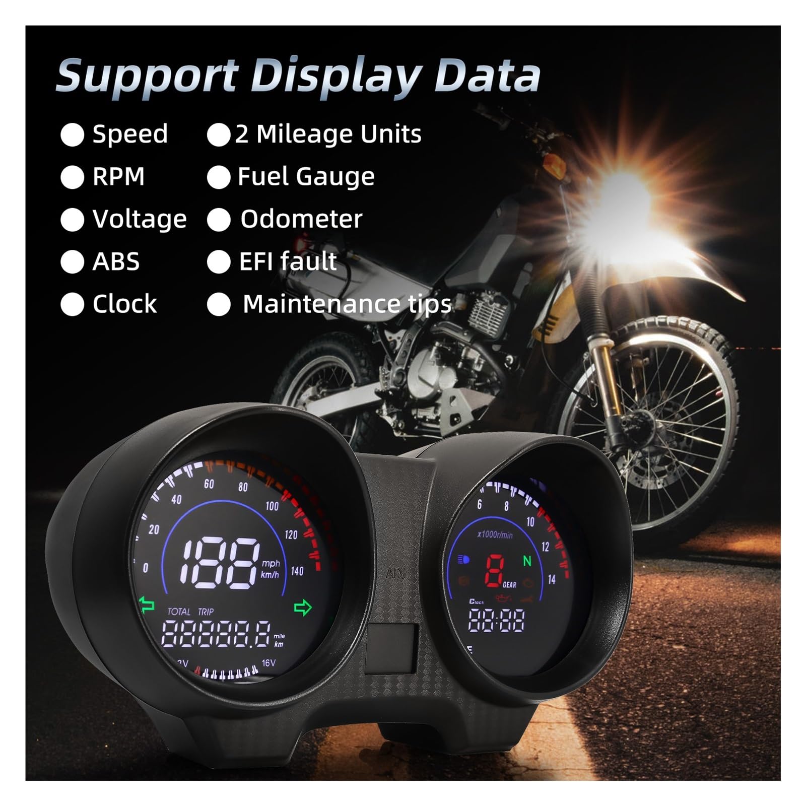 Moto Tachimetro Digitale Pannello digitale per cruscotto Est, contachilometri digitale per moto, contagiri, contagiri, contagiri, display del carburante e della marcia per TITAN 150