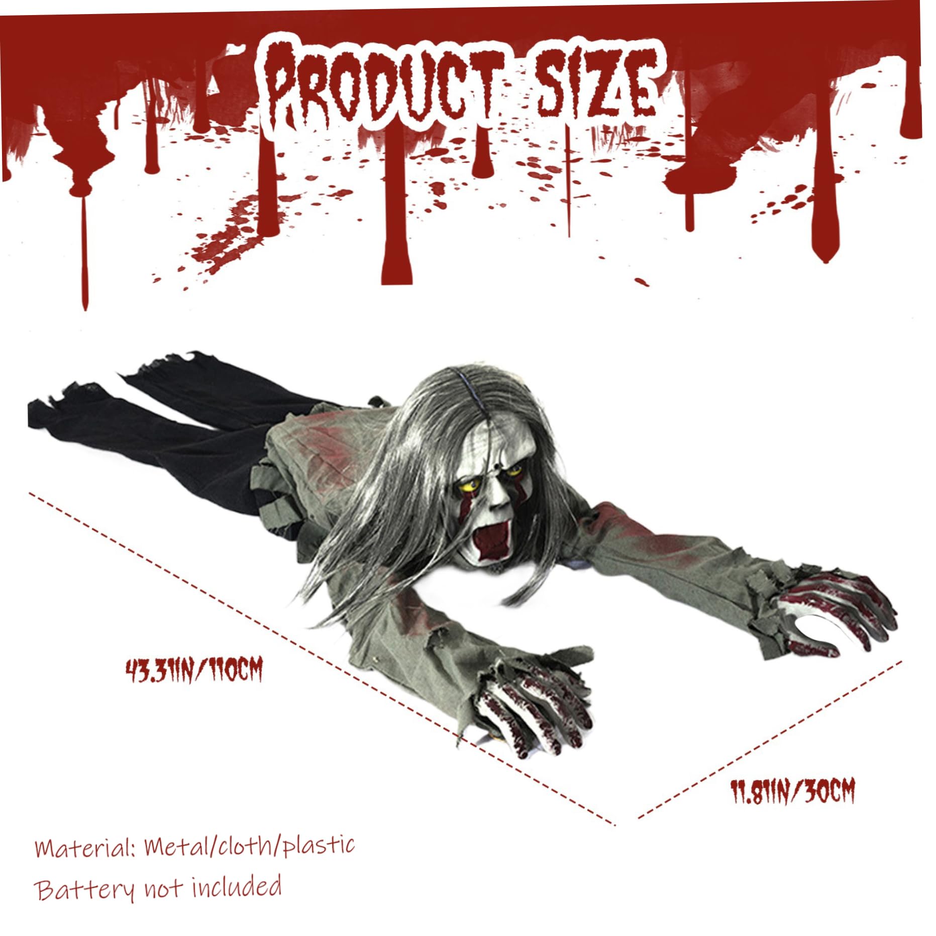 Accessoires d'halloween, décorations de Zombies rampants, activé par Le Son, Rouge, 3, 6 Pieds