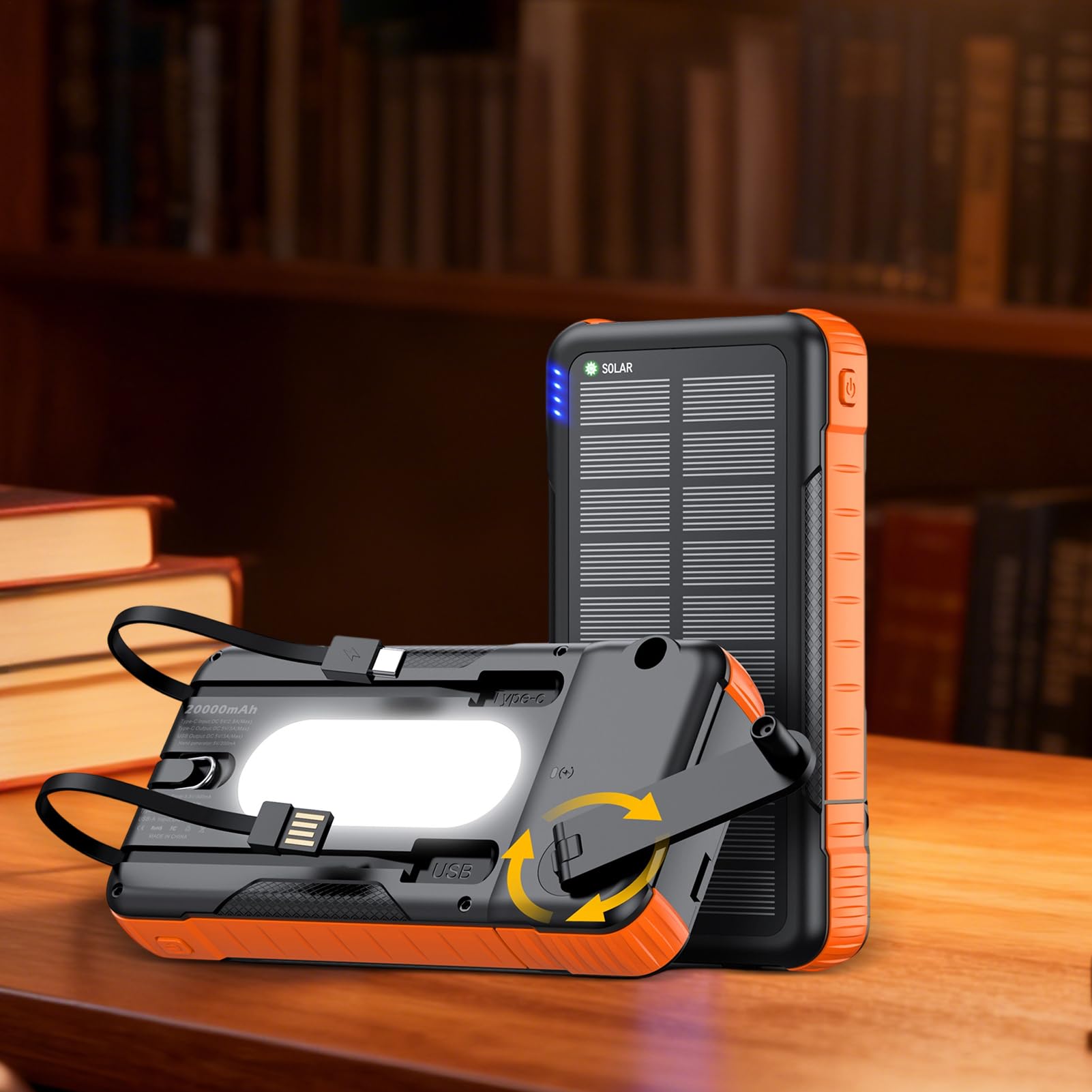 Power Bank Solare Batteria da 20000mAh per Sopravvivenza | Batteria Portatile Solare Con Manovella Manuale Per Uso Esterno Per Telefono Per Campeggio Escursionismo Viaggio Pesca Zaino