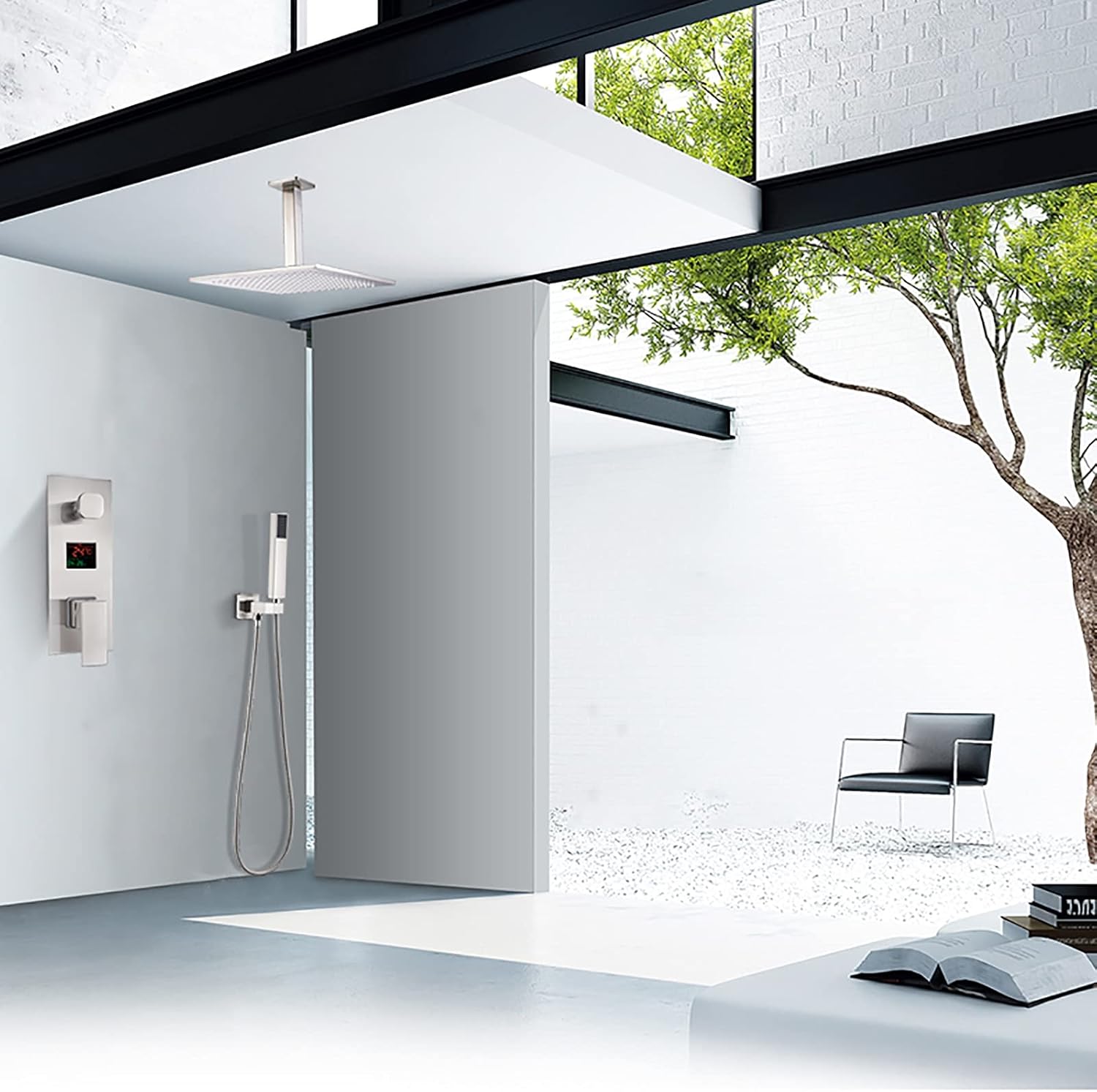 Shower Suit, Shower Suit Concealed Brushed Nickel Shower Faucet Temperature Display Shower Combo Set with Handheld Sprayer and Square Rain Shower Head Tub and Shower Trim Kit,Type a,10 Inche
