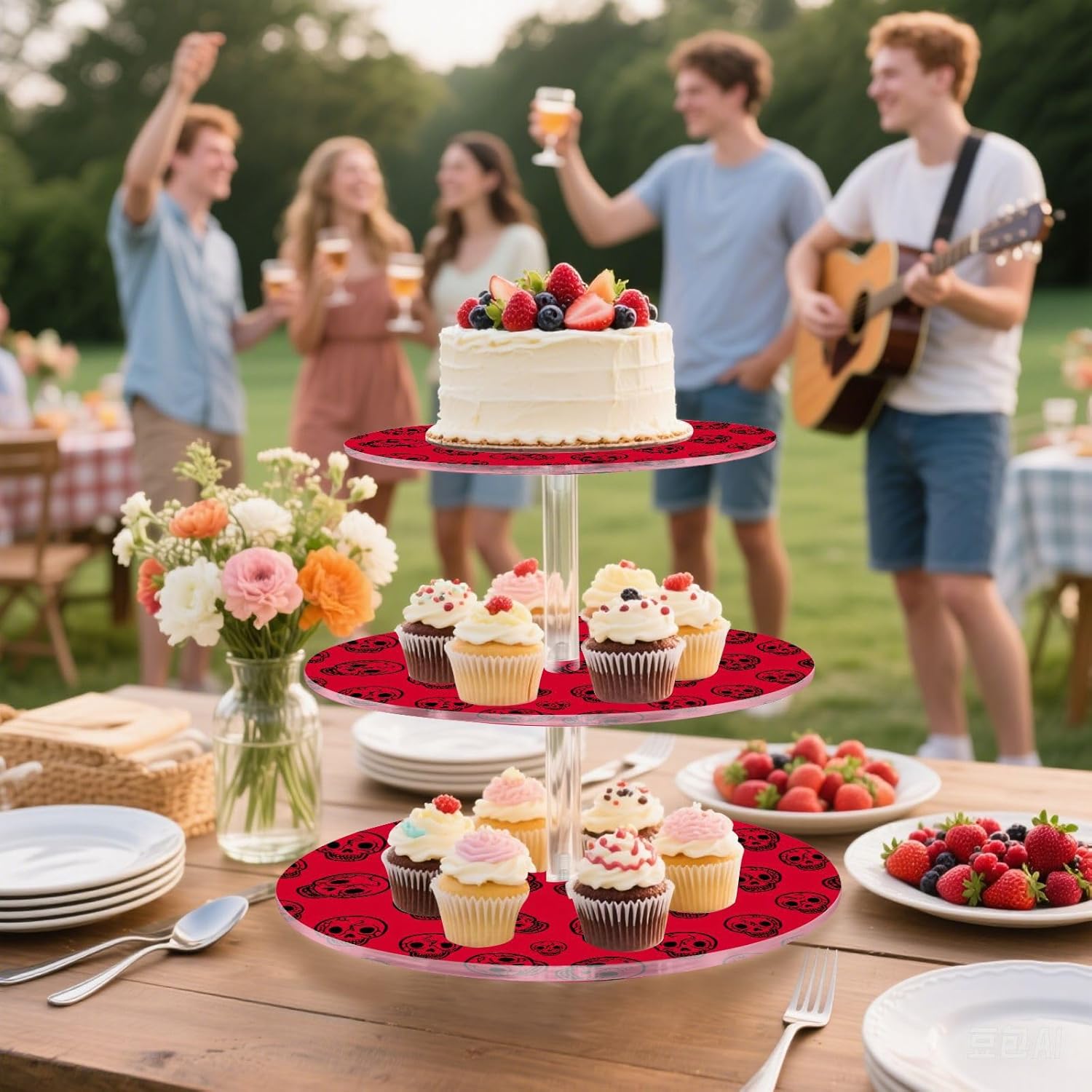 Skull Halloween 3 Tier Acrylic Cupcake Stand, Cupcake Stand for 34 Cupcakes for Weddings,Christmas,Holidays,Parties,Birthday,Printed Cupcake Tower 23300399