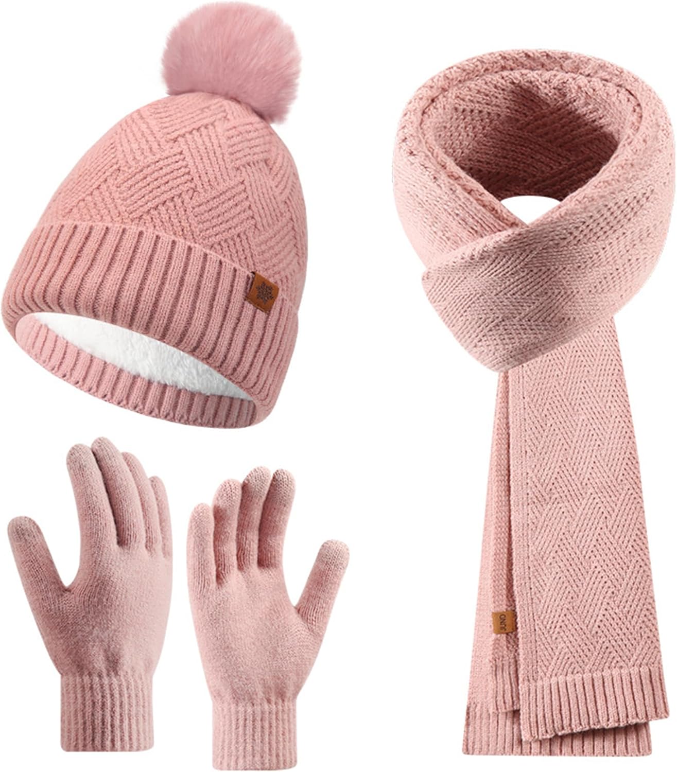 Women Winter Warm Hat Scarf Gloves Set, Touchscreen Gloves Beanie Hat Thick Scarf Set, 3 Pieces Warm Winter Gift - Image 2
