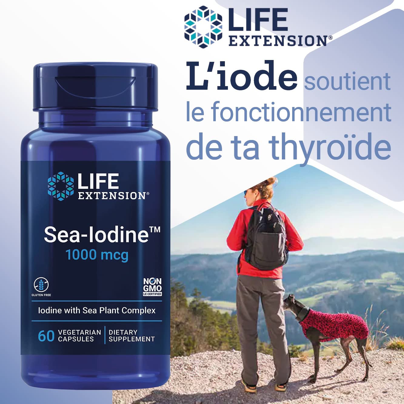 Life Extension, Sea Iodine, 1000mcg, Dépôt, Iode Hautement Dosé, 60 Capsules végétaliennes, Sans Gluten, Végétarien, Sans Soja, Sans OGM