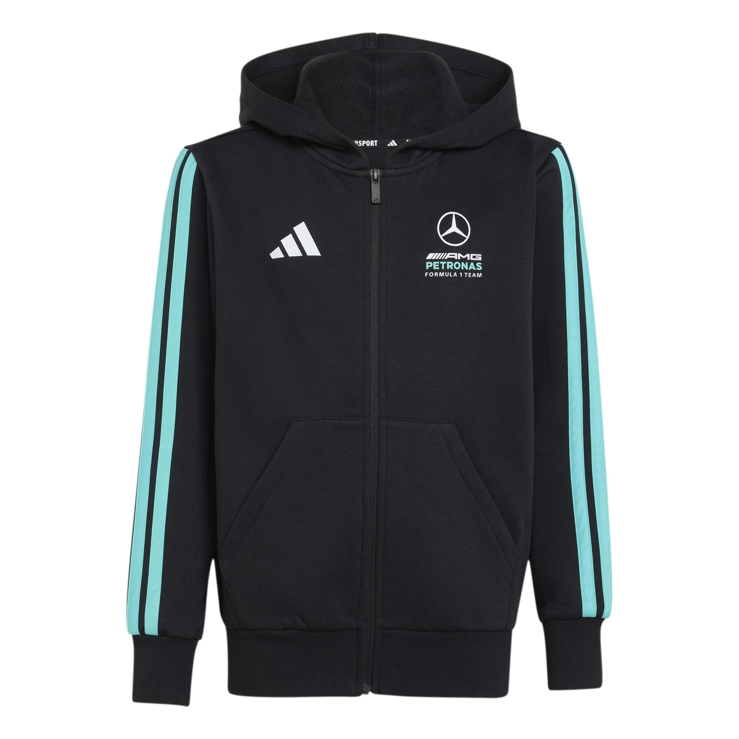 adidas Unisex Kids MERCEDES - AMG PETRONAS FORMULA 1 TEAM DNA FULL ZIP HOODY, black/semi mint rush, 9-10 Years