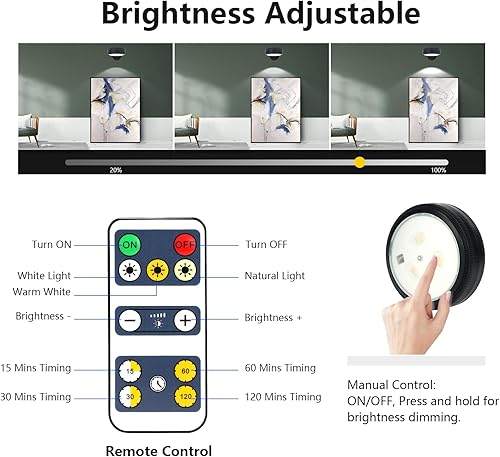 Miniatura 3 de KANESIKI Luz de imagen inalámbrica que funciona con pilas, luz de arte magnética con control remoto, 3 modos de iluminación, luz de disco de