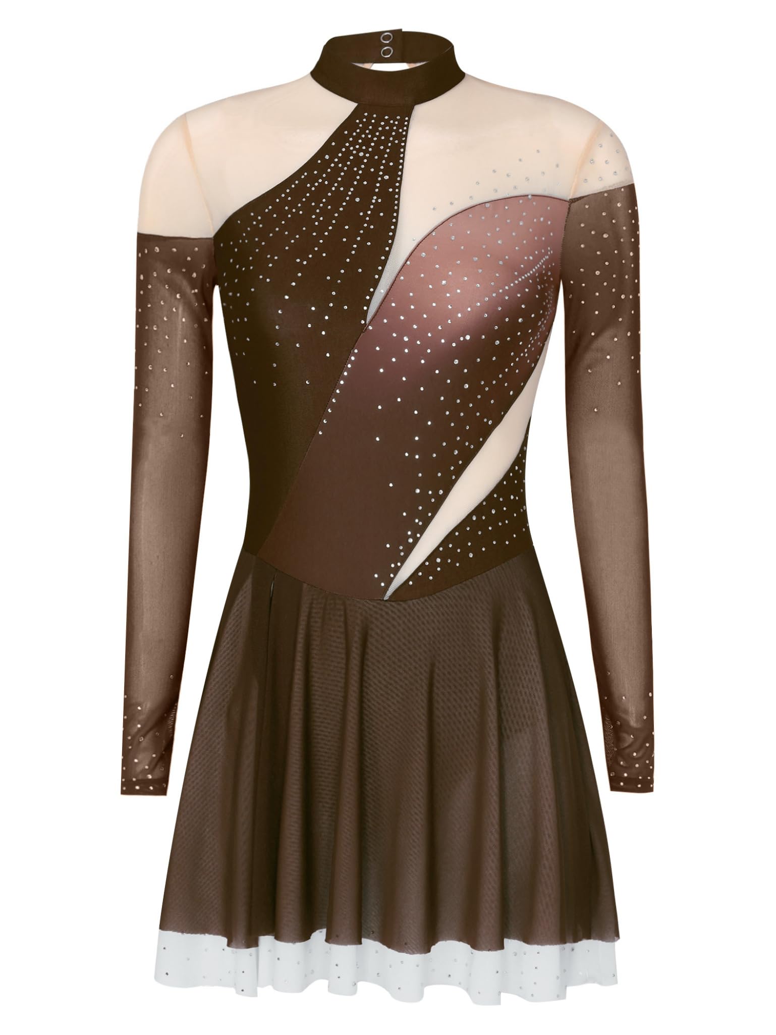 Vestido Patinaje Artístico Mujer Vestido Ballet con Brillos Patinaje Largo Manga con Ruedas Baile Traje Baile Competición