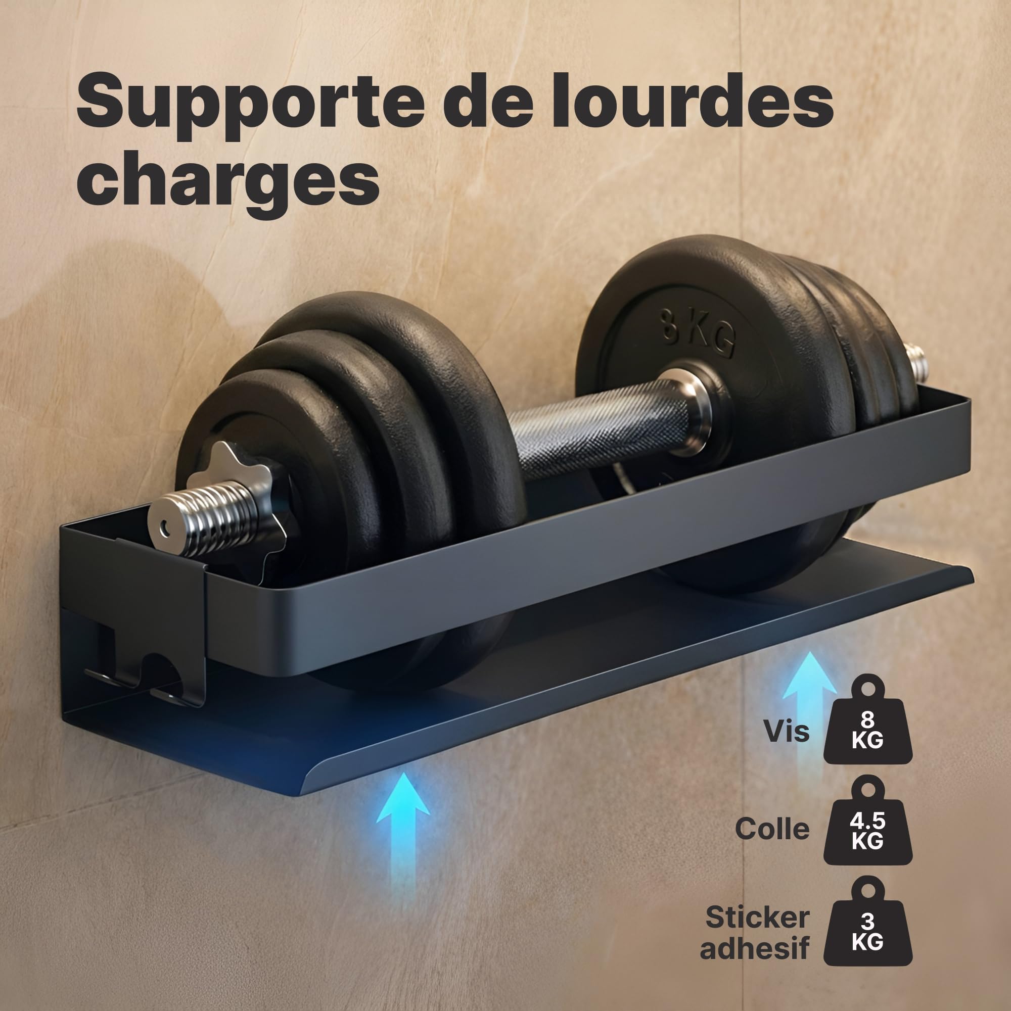Minismus etagere douche sans percage, avec crochets mobiles et barre de securite, pour accessoires de salle de bain, adhesif ou a visser, etagere salle de bain durable, porte savon douche étagère